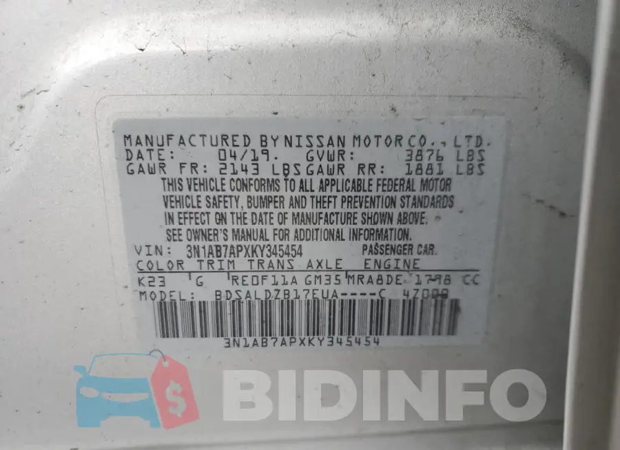 3N1AB7APXKY345454 Photo# 12
