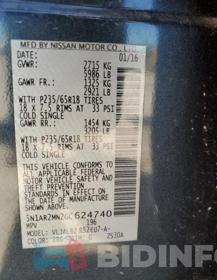 5N1AR2MN2GC624740 Photo# 13