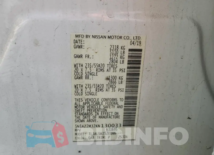 5N1AZ2MJ2KN130033 Photo# 13