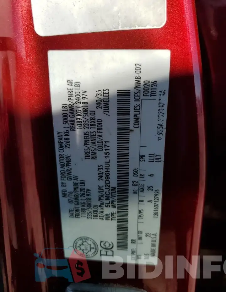 5LMCJ2D96HUL15171 Photo# 12