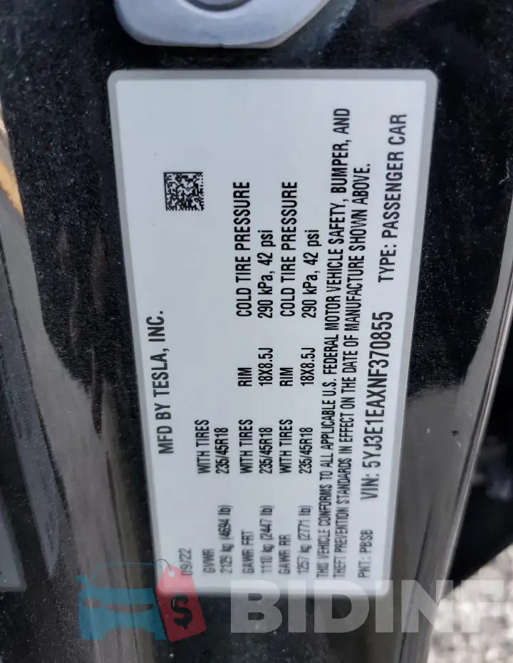 5YJ3E1EAXNF370855 Photo# 12