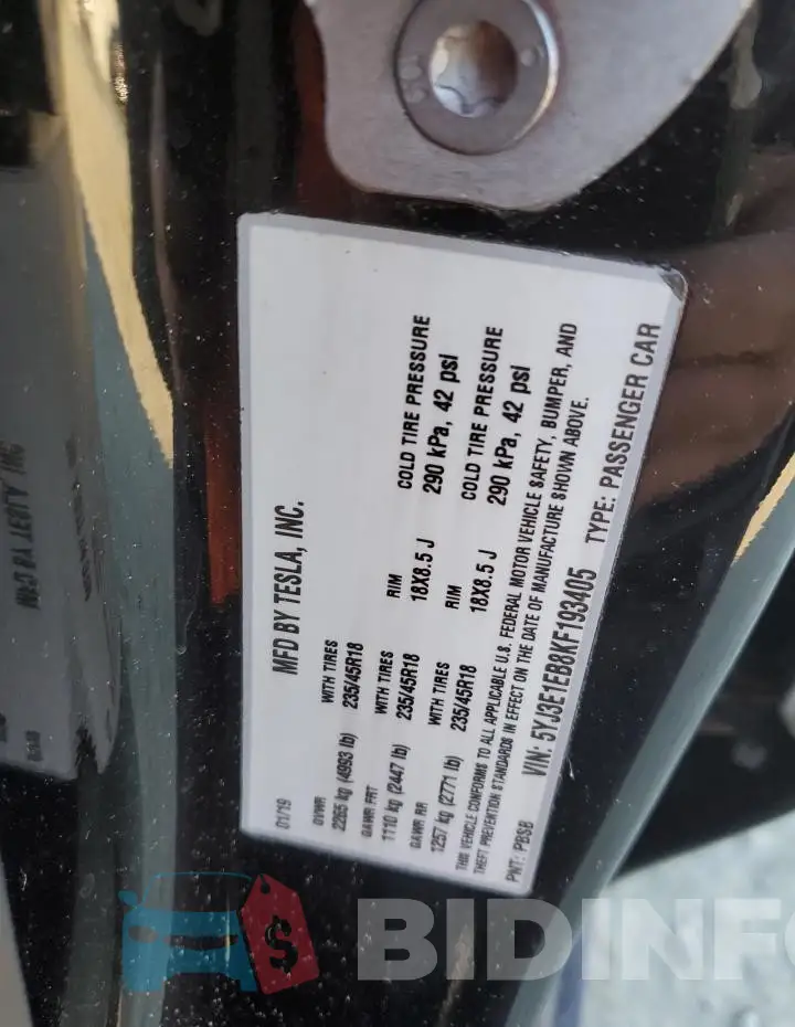 5YJ3E1EB8KF193405 Photo# 12