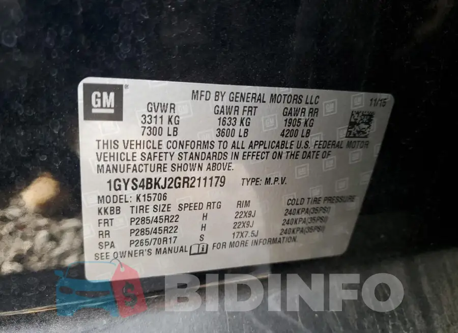 1GYS4BKJ2GR211179 Photo# 13