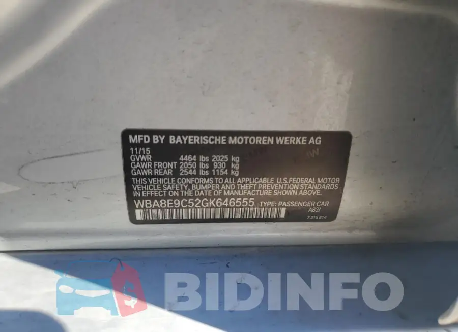 WBA8E9C52GK646555 Photo# 12