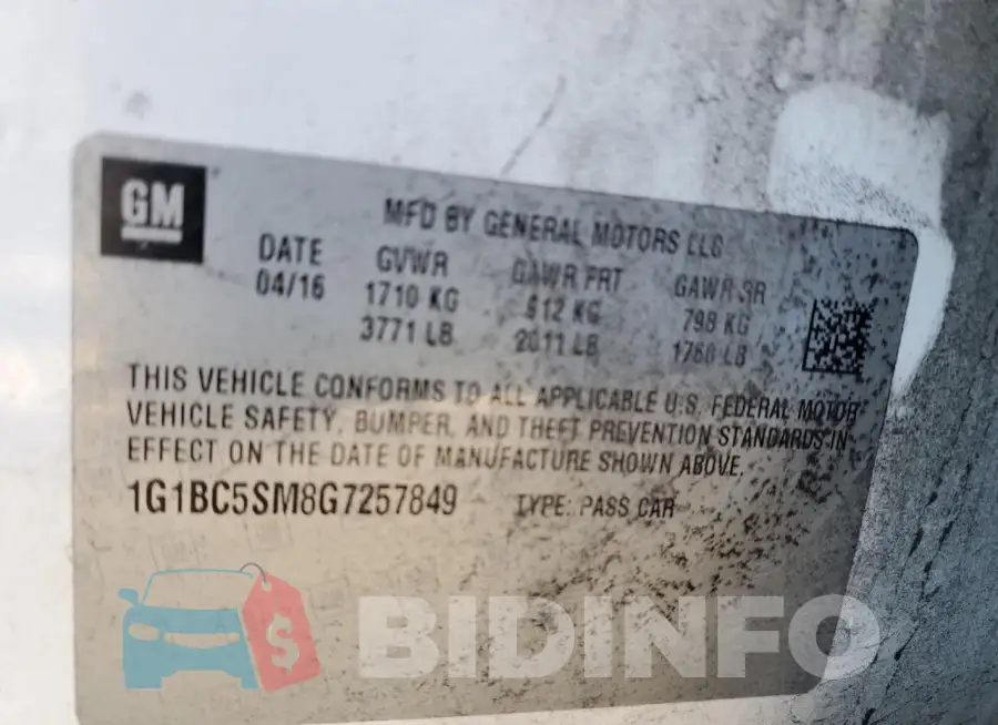 1G1BC5SM8G7257849 Photo# 12