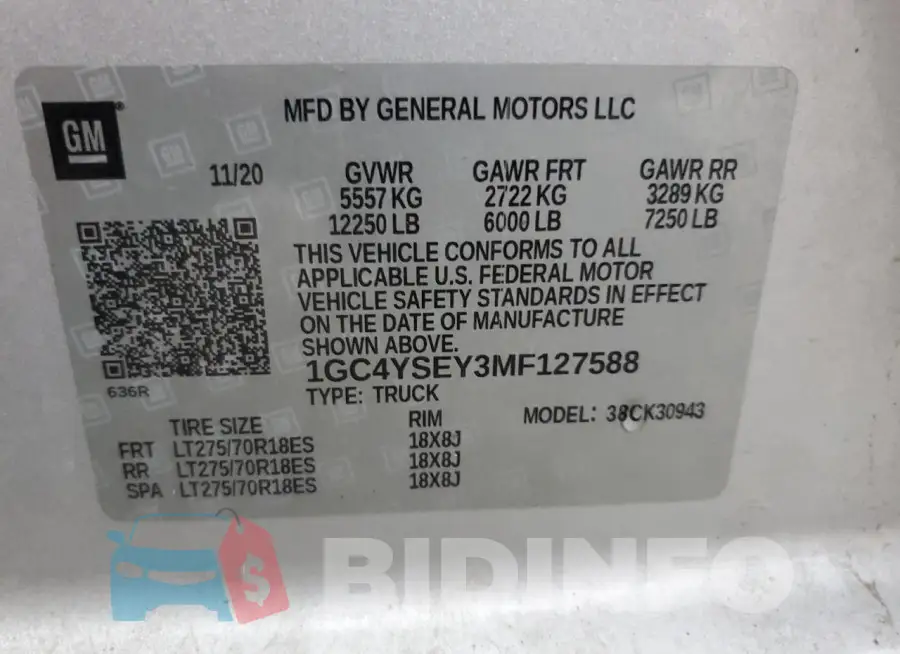 1GC4YSEY3MF127588 Photo# 12