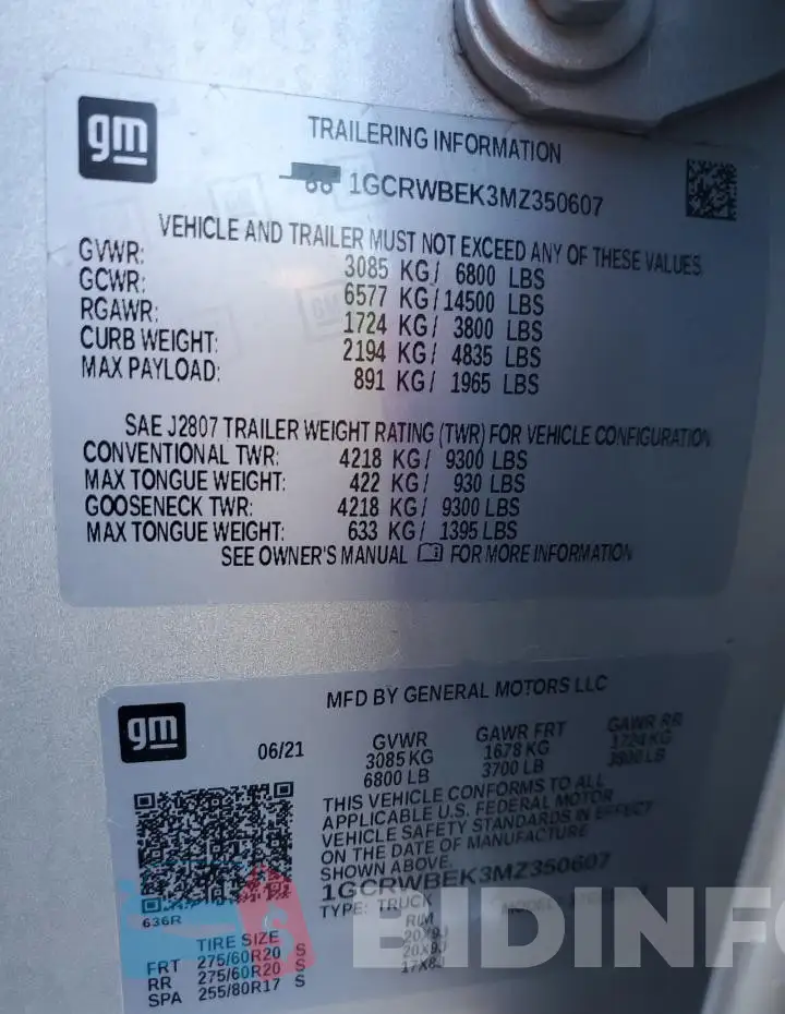 1GCRWBEK3MZ350607 Photo# 12