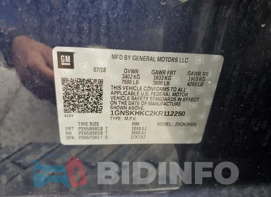 1GNSKHKC2KR112250 Photo# 13