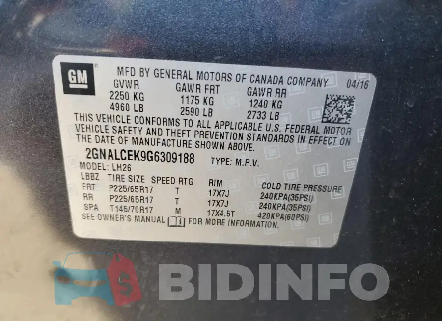 2GNALCEK9G6309188 Photo# 12