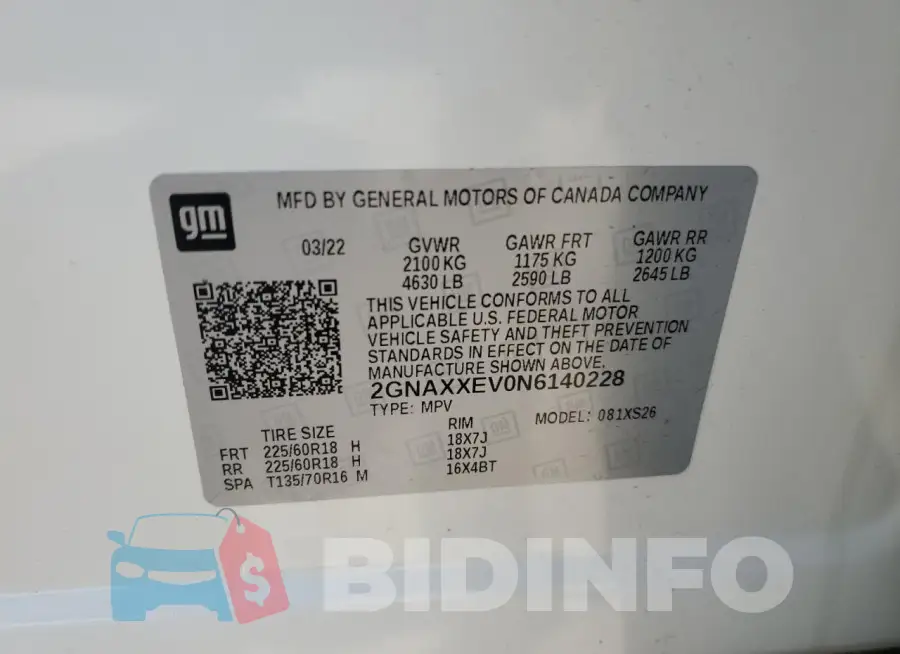 2GNAXXEV0N6140228 Photo# 13