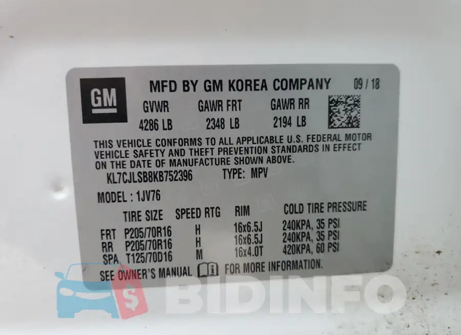 KL7CJLSB8KB752396 Photo# 13
