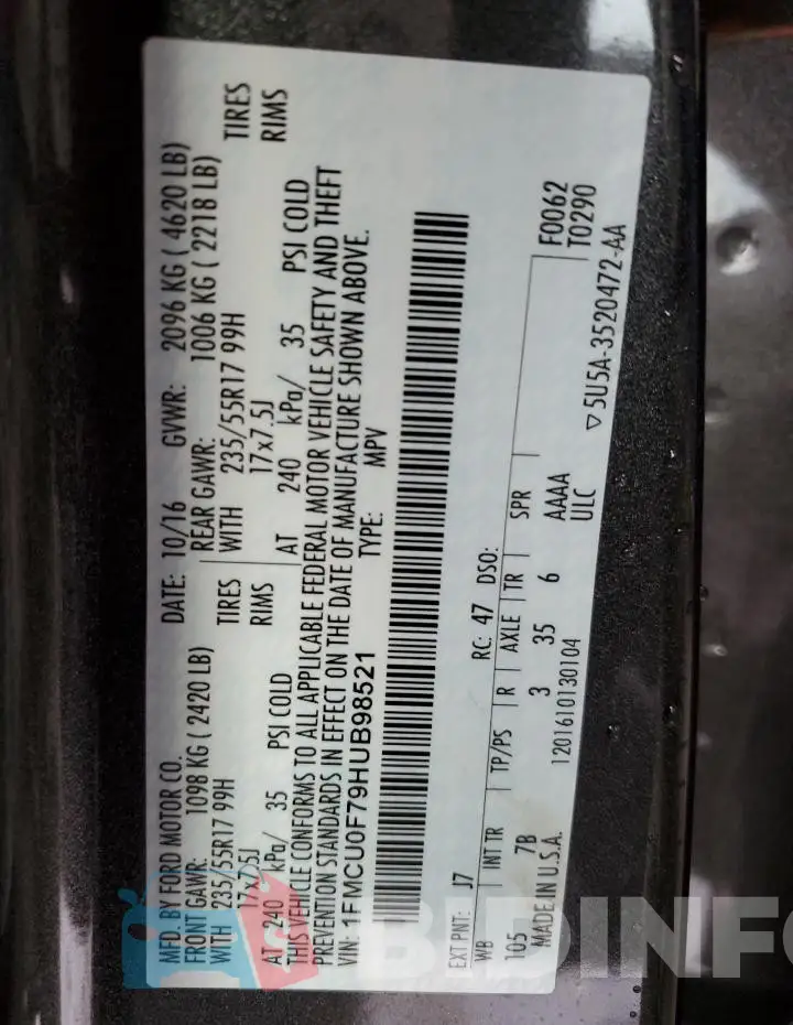 1FMCU0F79HUB98521 Photo# 14