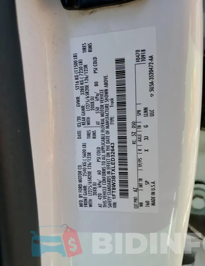 1FT8W3BTXLED32643 Photo# 12