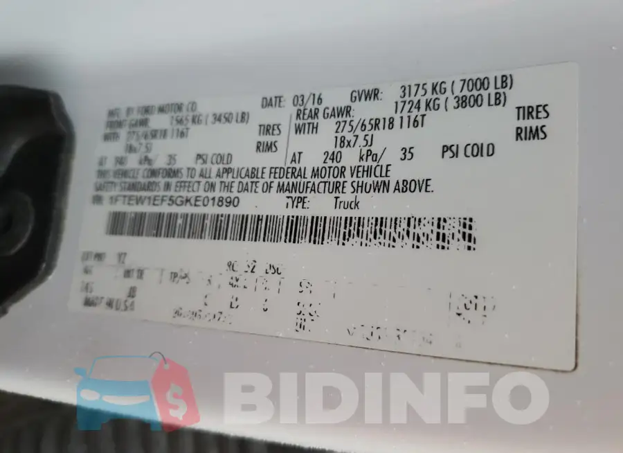 1FTEW1EF5GKE01890 Photo# 12