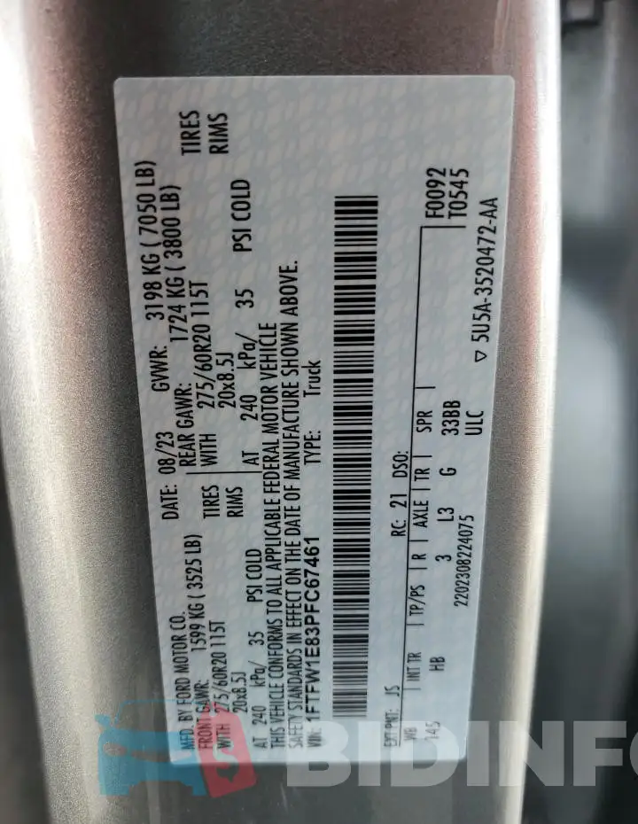 1FTFW1E83PFC67461 Photo# 12