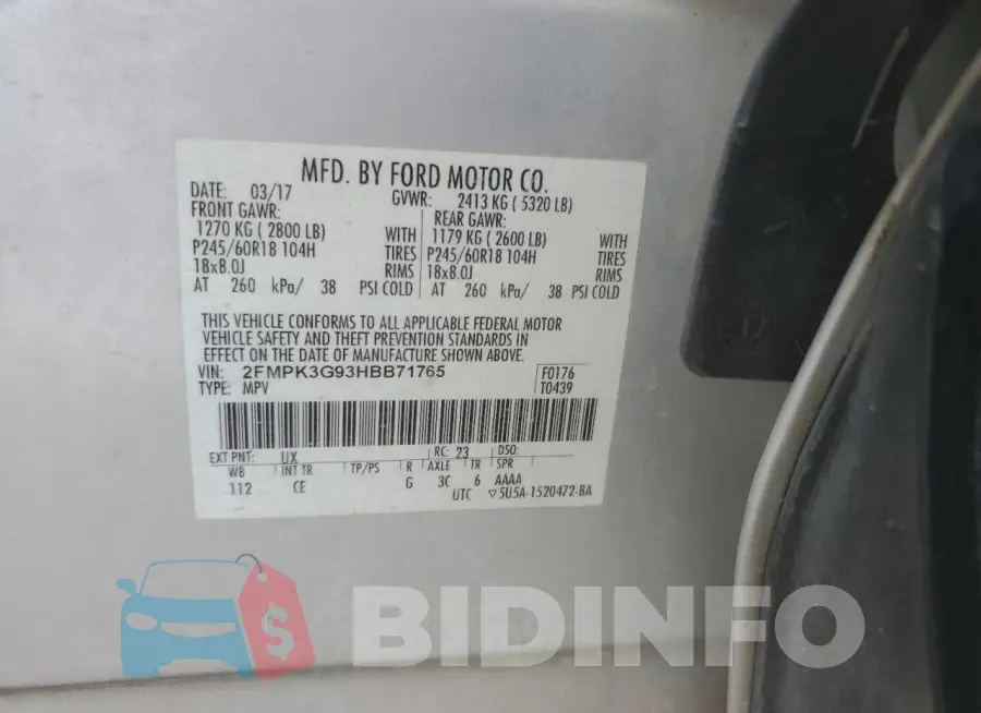 2FMPK3G93HBB71765 Photo# 13