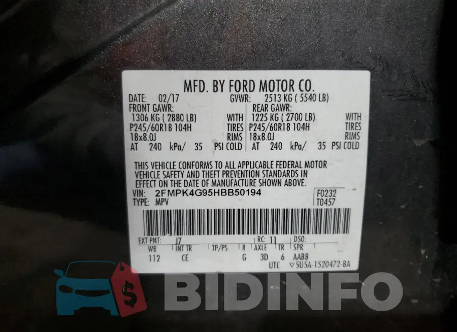 2FMPK4G95HBB50194 Photo# 14