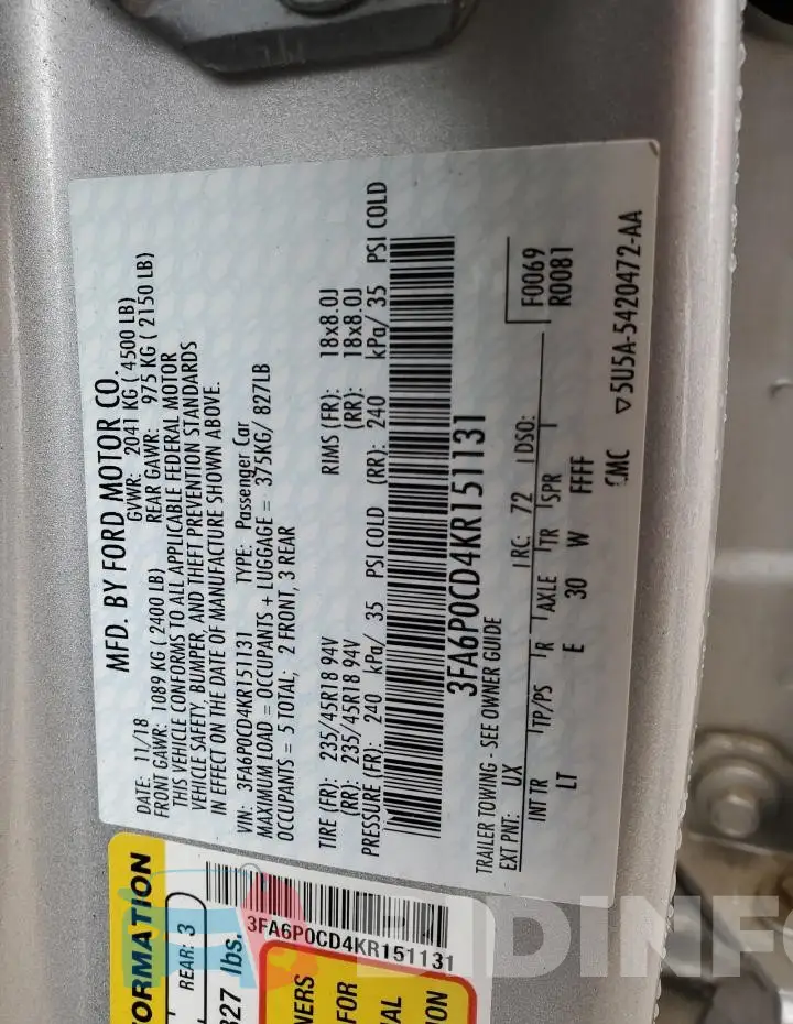 3FA6P0CD4KR151131 Photo# 12