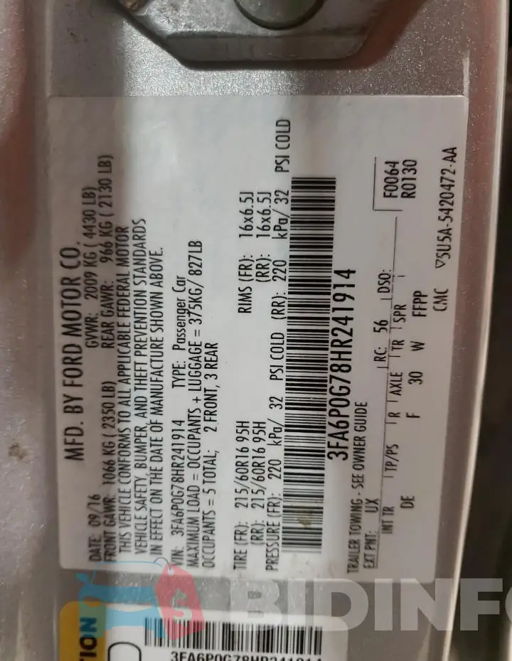 3FA6P0G78HR241914 Photo# 13