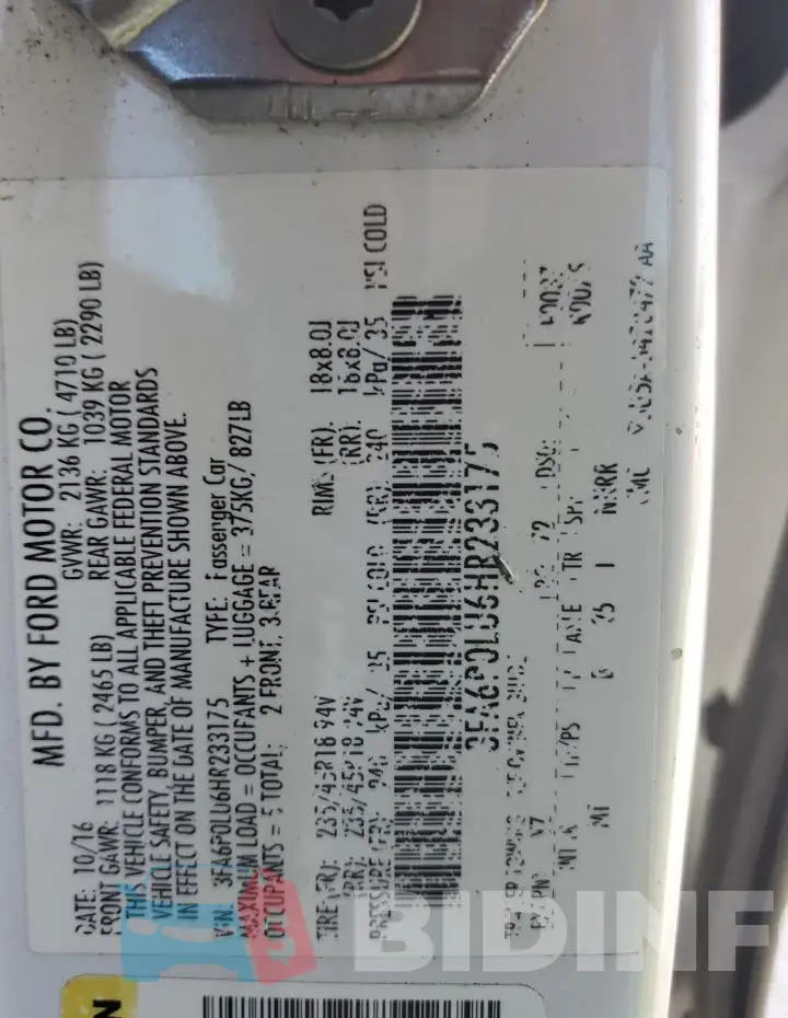 3FA6P0LU6HR233175 Photo# 13