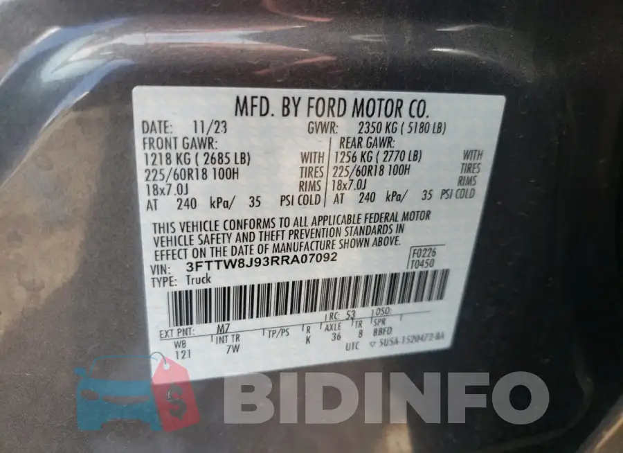 3FTTW8J93RRA07092 Photo# 12