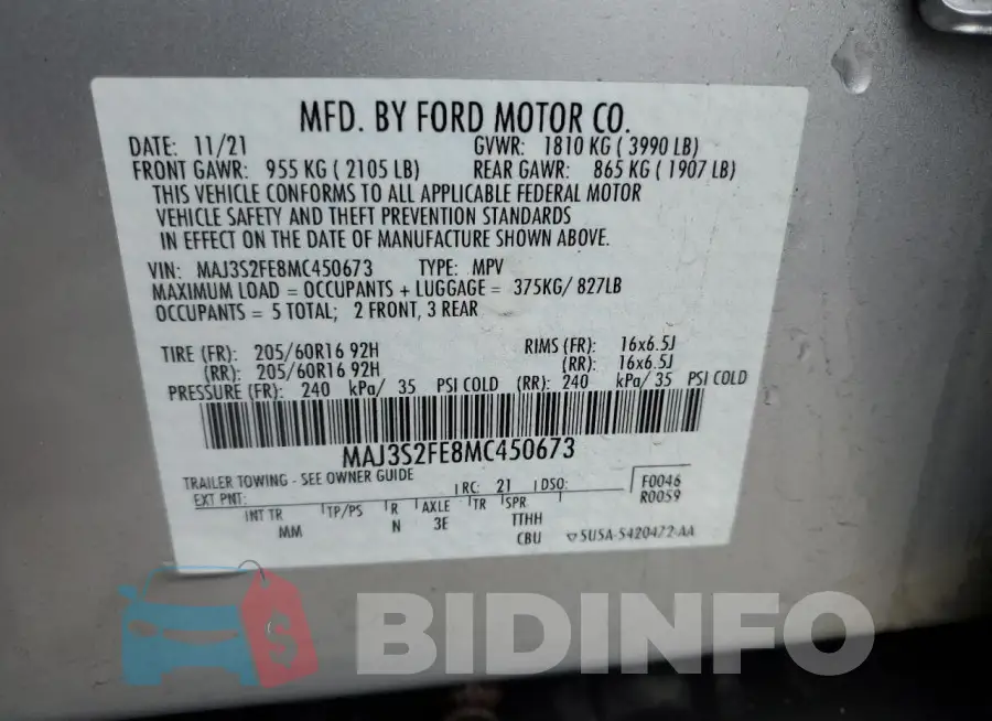 MAJ3S2FE8MC450673 Photo# 13