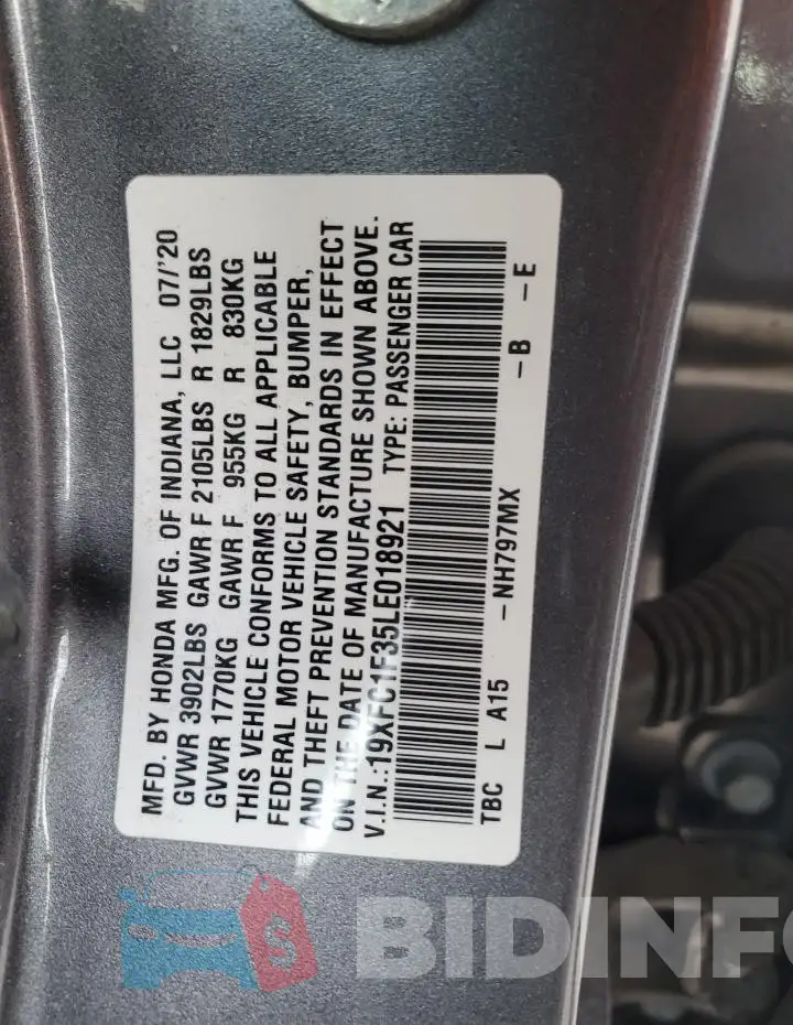 19XFC1F35LE018921 Photo# 12