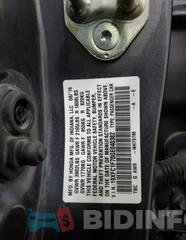 19XFC1F70GE040382 Photo# 12