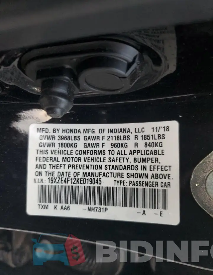 19XZE4F12KE019045 Photo# 12