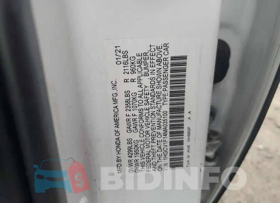 1HGCV1F14MA035100 Photo# 12