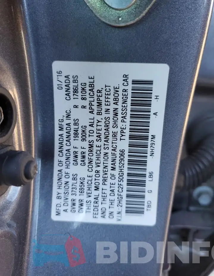 2HGFC2F50GH529066 Photo# 12
