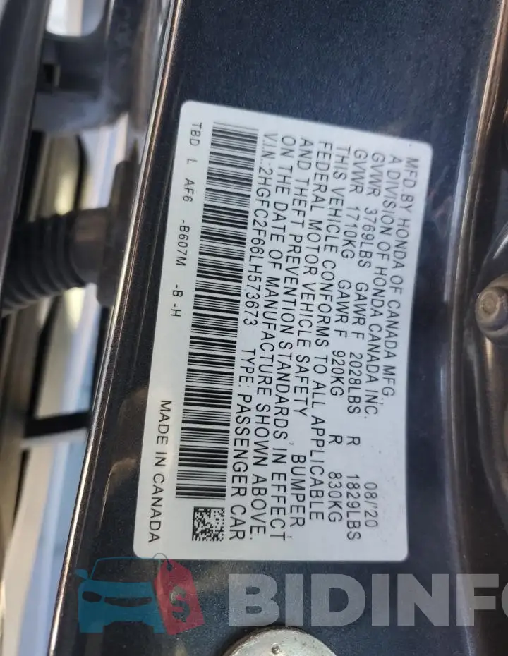 2HGFC2F66LH573673 Photo# 12