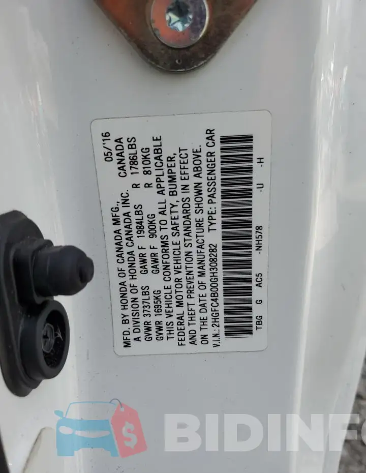 2HGFC4B00GH308282 Photo# 13