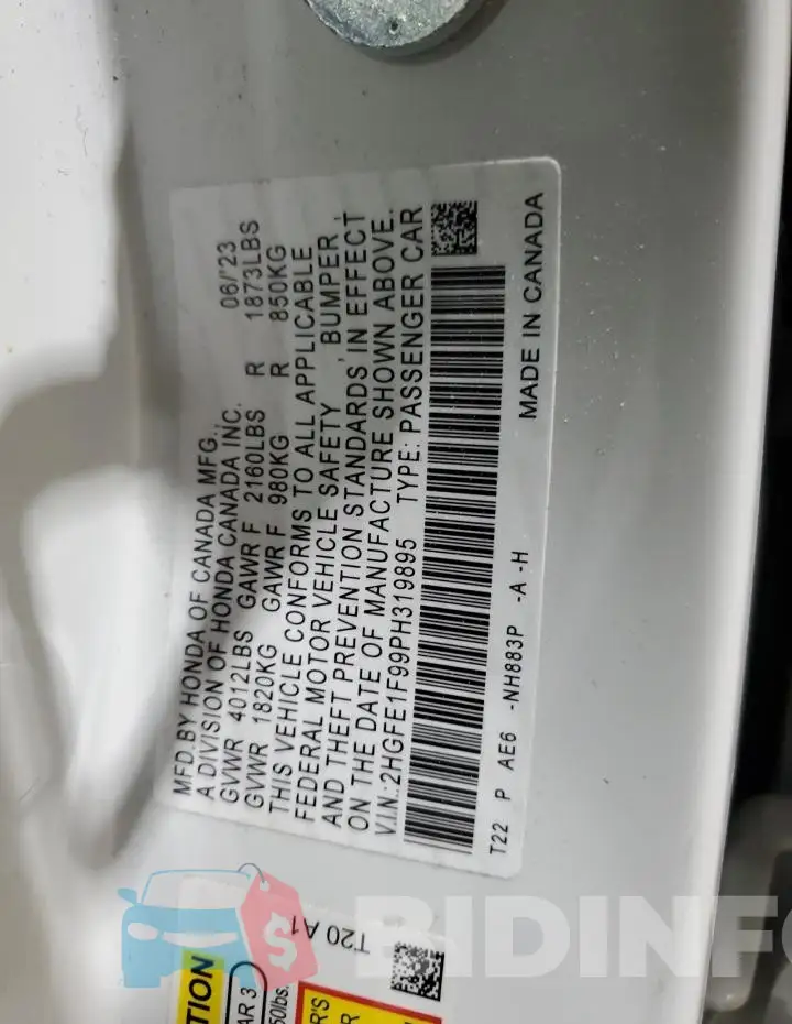 2HGFE1F99PH319895 Photo# 12