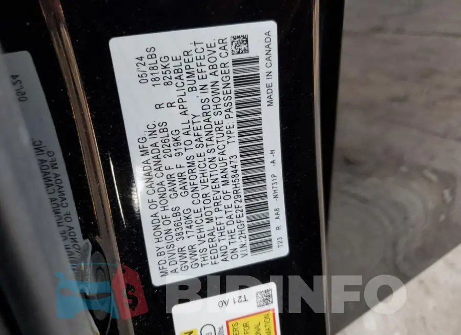 2HGFE2F29RH584473 Photo# 13