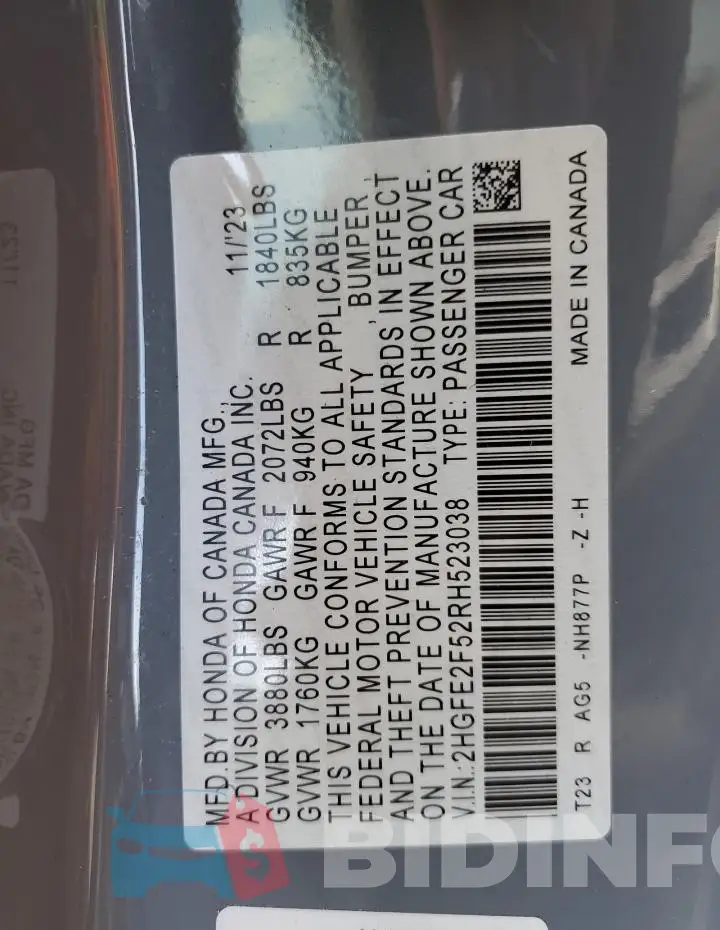 2HGFE2F52RH523038 Photo# 12