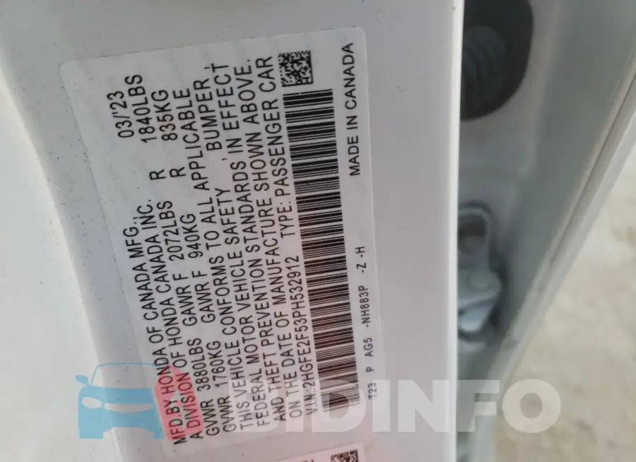 2HGFE2F53PH532912 Photo# 13