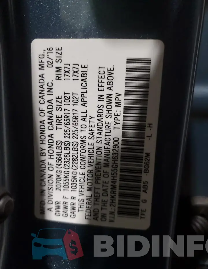 2HKRM4H55GH632900 Photo# 12