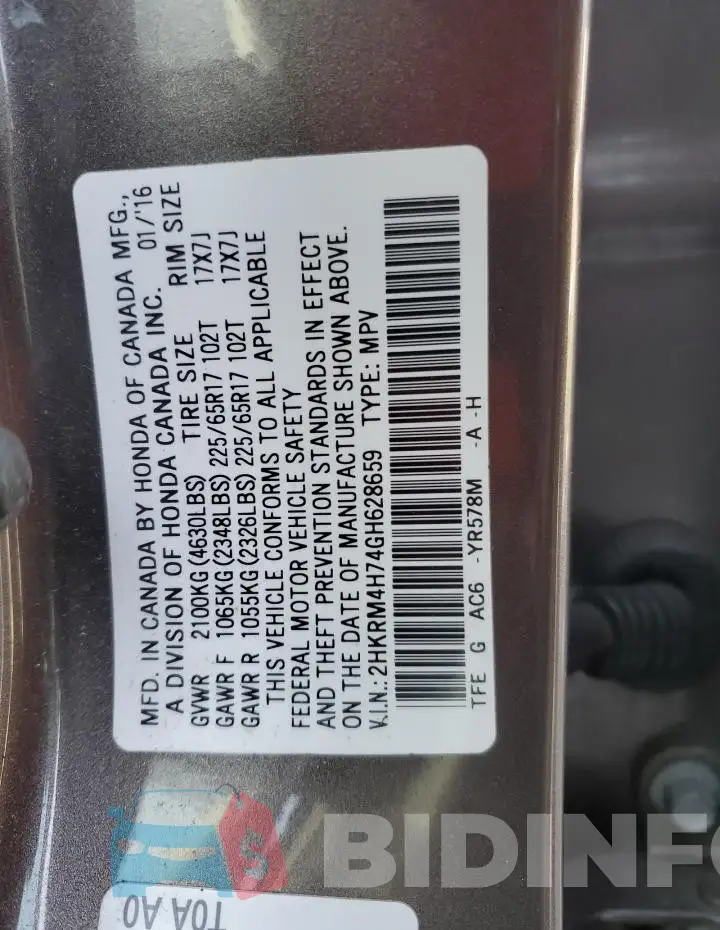 2HKRM4H74GH628659 Photo# 13