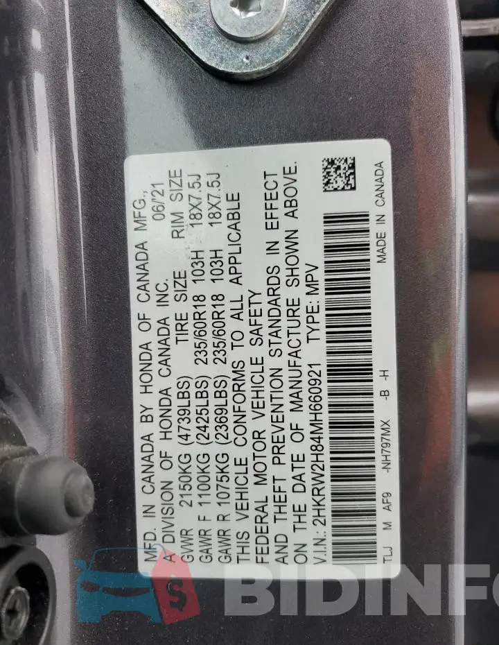 2HKRW2H84MH660921 Photo# 13