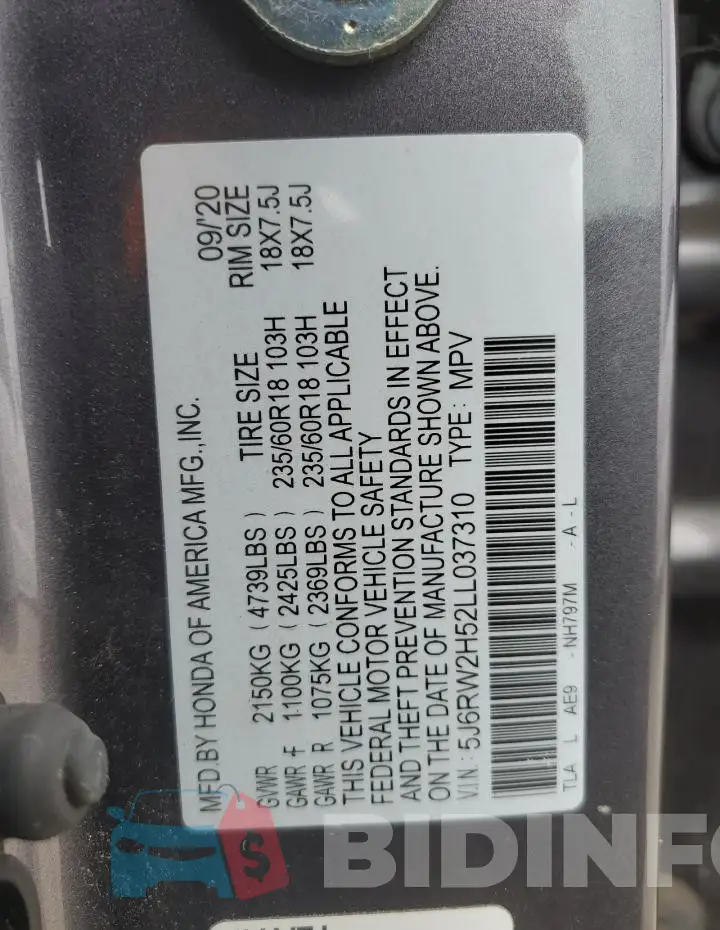 5J6RW2H52LL037310 Photo# 13