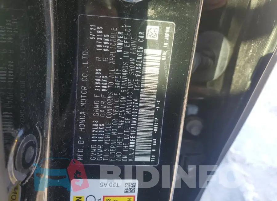 JHMFE1F71NX002374 Photo# 12
