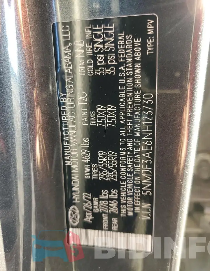 5NMJF3AE6NH123730 Photo# 14