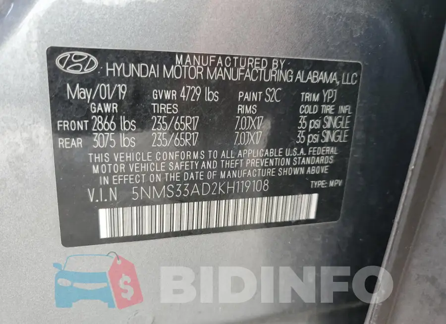 5NMS33AD2KH119108 Photo# 13