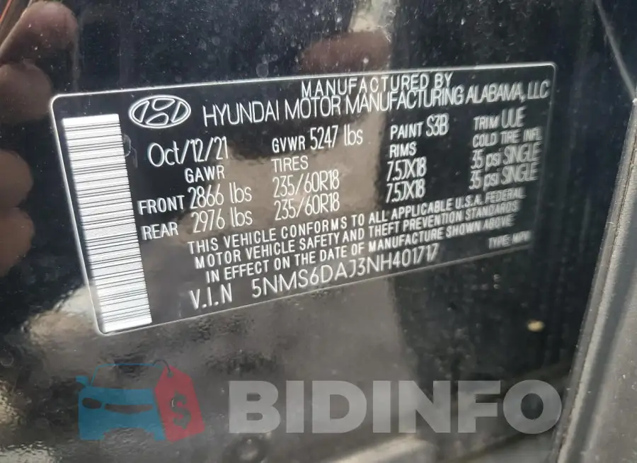 5NMS6DAJ3NH401717 Photo# 14