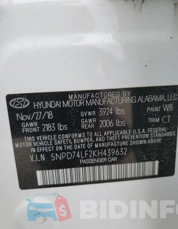 5NPD74LF2KH439632 Photo# 12