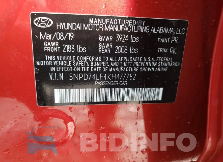 5NPD74LF4KH477752 Photo# 12