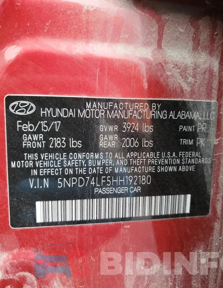 5NPD74LF5HH192180 Photo# 13