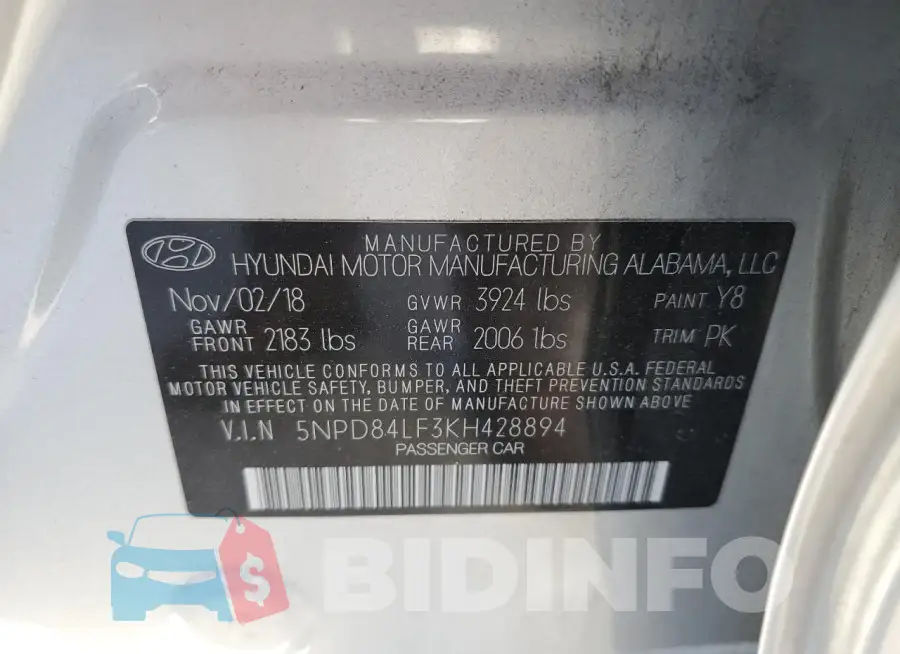 5NPD84LF3KH428894 Photo# 12