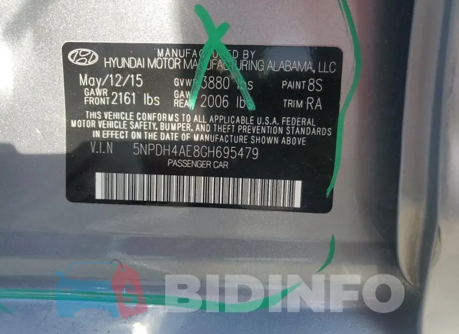 5NPDH4AE8GH695479 Photo# 12